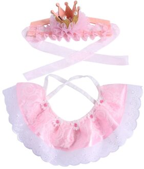Huisdier Verjaardag Acessorio Jurk Up De Kat, huisdier Verjaardag Kostuum Katten Of Honden Kroon Hoed Kant Speeksel Handdoek Set, Huisdier Verjaardag Bib roze