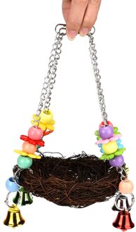 Huisdier Vogelnest Hangmat Swing Opknoping Chew Speelgoed Papegaai Parkiet Budgie Valkparkiet Papegaai Vogelnest Stro Ornamenten Swing Stand Fram