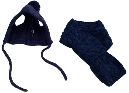 Huisdier Winter Breien Muts Sjaal Set Kat Honden Benodigdheden Voor Chihuahua Yorkshire Hals Hoofd Warmer Kostuum Winter Grooming Accessoires blauw