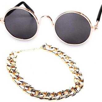 Huisdier Zonnebril Sieraden Set Metalen Kat Zonnebril Stijlvolle Huisdier Kat Hond Zonnebril Ketting Strawhat Foto Props Kostuum Accessoires 2stk