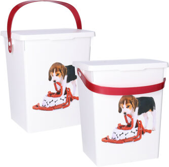 Huisdieren honden voedsel/voercontainer - 2x - voorraad box - kunststof - 5 liter - afsluitbare deks