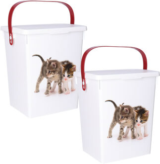 Huisdieren katten voedsel/voercontainer - 2x - voorraad box - kunststof - 5 liter - afsluitbare deks