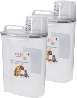 Huisdieren voedsel/voercontainer - 2x - met maatbeker - kunststof - 2,5 liter