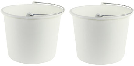 Huishoud emmer - 2x - wit - kunststof - met hengsel - 12 liter - Schoonmaak emmer