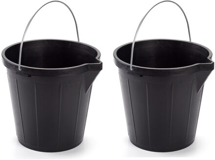 huishoud emmer - 3x stuks - zwart - kunststof - 12 liter - 31 cm - met metalen hengsel