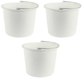 Huishoud emmer - 3x - wit - kunststof - met hengsel - 12 liter - Schoonmaak emmer