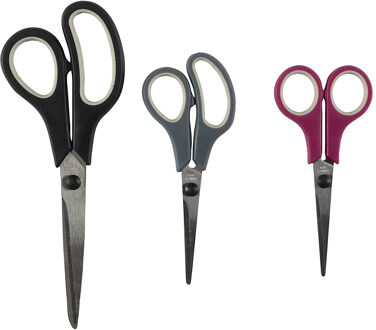 Huishoud en keuken scharen set van 3x stuks - kleurenmix - 21/17 en 14 cm - rvs metaal/kunststof