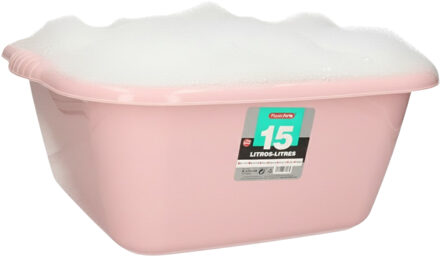huishoud teil - afwasbak - vierkant - kunststof - 15 liter - 41 x 38 x 16 cm - roze