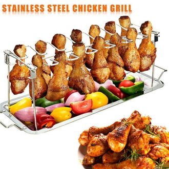 Huishoudelijke Grill Stand Kip Vleugel Been Rack Rvs Houder Rack Grill Houder Met Drip Pan Voor Bbq Non Stick gereedschap