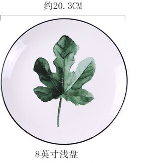 Huishoudelijke Groene Plant Keramische Plaat Westerse Steak Plaat Ontbijt Plaat Kind Westerse Voedsel Plaat Diner Set Borden En Schotels 8 inches fy