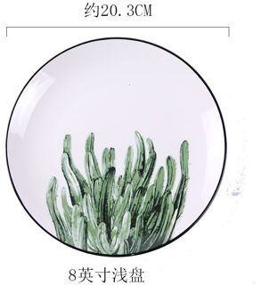 Huishoudelijke Groene Plant Keramische Plaat Westerse Steak Plaat Ontbijt Plaat Kind Westerse Voedsel Plaat Diner Set Borden En Schotels 8 inches xrz