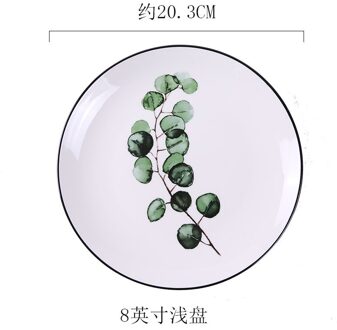 Huishoudelijke Groene Plant Keramische Plaat Westerse Steak Plaat Ontbijt Plaat Kind Westerse Voedsel Plaat Diner Set Borden En Schotels 8 inches yc