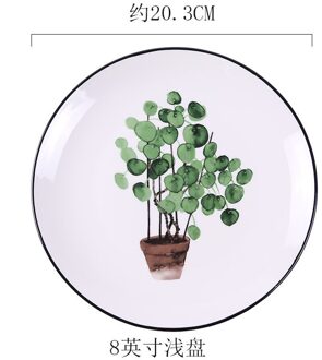 Huishoudelijke Groene Plant Keramische Plaat Westerse Steak Plaat Ontbijt Plaat Kind Westerse Voedsel Plaat Diner Set Borden En Schotels Yuancao 8 inches