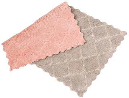 Huishoudelijke Keuken Handdoeken Absorberende Dikkere Double-layer Microfiber Veeg Tafel Keuken Handdoek Reiniging Schotel Wassen Doek 531 roze