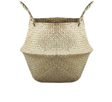 Huishoudelijke Opvouwbare Natuurlijke Zeegras Geweven Opslag Pot Tuin Bloemenvaas Opknoping Mand Met Handvat Opslag Bellied Mand M 27x240cm