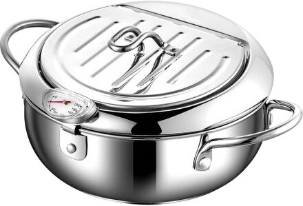 Huishoudelijke Rvs Friteuse Met Zeef En Temperatuurregeling Mini Friteuse Draagbare Camping Voedsel Friteuse Keuken Gereedschap