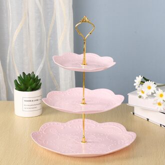 Huishoudelijke Speciale Lade Drie-Layer Cake Dessert Display Stand Europese Stijl Party Plastic Fruit Snacks Partij Decoratie Roze