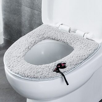 Huishoudelijke Toilet Seat Washer Pluche Leuke Wc Zitkussen Winter Pasta Wc Cover grijs
