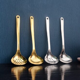 Huishoudelijke Verdiept Verdikte 304 Rvs Pollepel Creatieve Pot Soep Lepel Filter Olie Sap Vergiet Soep Lepel Por gouden Colander