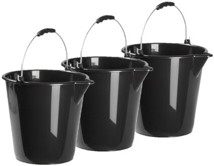 Huishoudemmer - 5x stuks - met schenktuit - 12 liter - zwart - emmer