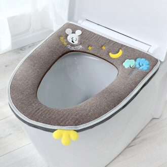 Huishouden Vier Seizoenen Toiletbril Wasmachine Wasbare Rits Wc Cover Universele Waterdichte Leuke Toiletbril Flax bruin