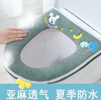 Huishouden Vier Seizoenen Toiletbril Wasmachine Wasbare Rits Wc Cover Universele Waterdichte Leuke Toiletbril Linen groen