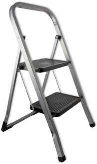 Huishoudtrap - tot 120 kg - 2 treden - zwart/ zilver - huishoudtrapje