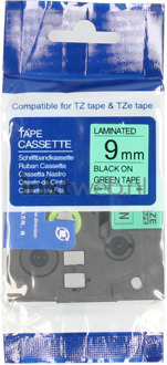Huismerk Brother TZE-721 zwart op groen breedte 9 mm labels