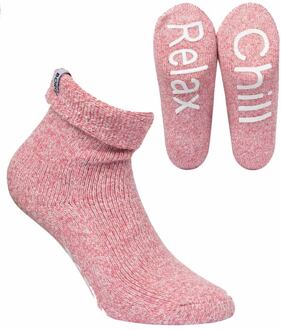 Huissokken - Anti Slip - Chill en Relax - Roze Mellee - Unisex - Maat 35-38 - 40% Wol