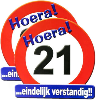 Hulde stopbord 21 jaar - 2x stuks - 50 x 50 cm - Feestartikelen/versiering verjaardag leeftijden - V