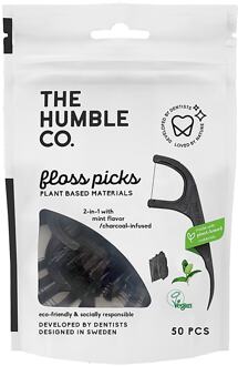 Humble Floss Picks Houtskool 50 stuks - Enkele draad