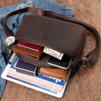 HUMERPAUL 100% Crazy Horse Leather Men's Crossbody Bags Vintage High Quality Male Shoulder Bag Capacity Men Messenger Bags 2020