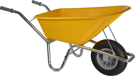 Hummer Bouwkruiwagen 100 Liter HDPE Geel, Met luchtband