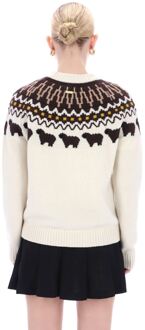 Hunter Ashie Crew Fair Isle Gebreide Polyester Dames Witte Ronde Hals Truien