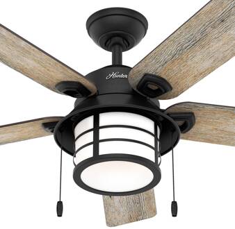 Hunter Santorini ventilator m. licht, hout/zwart ijzer, hout, zwart