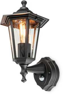 Huron klassieke wandlamp - bewegingsmelder - IP44 waterdicht - E27 fitting - Zwart - Buitenlamp - tuinverlichting