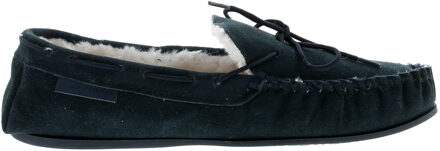 Hush Puppies allie leer dames mocassin memory foam faux fur navy