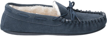 Hush Puppies allie leer dames mocassin memory foam faux fur navy