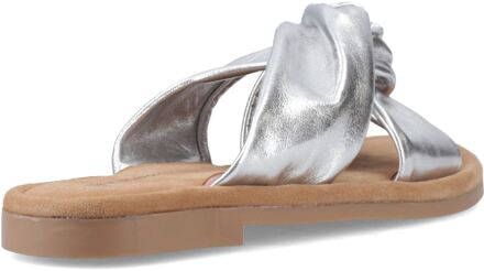 Hush Puppies Amy Breed Passende Leren Dames Zilveren Standaard Sandalen - EU 39/ UK 6