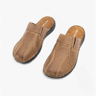 Hush Puppies CARSON Heren Leren Muismat Slippers Olijf Beige