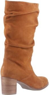 Hush Puppies Cosima Dames Suède Tan Kniehoge Laarzen Met Hak Bruin