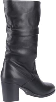 Hush Puppies Cosima Dames Zwarte Leren Laarzen Met Hak Tot Boven De Knie