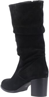 Hush Puppies Cosima Suède Dames Zwarte Suède Kniehoge Laarzen Met Hak