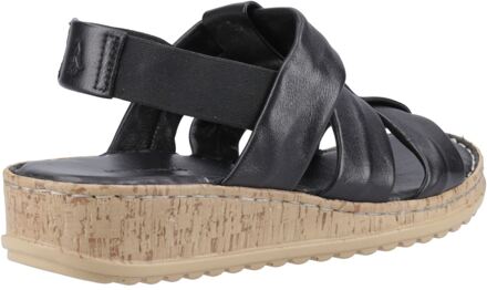 Hush Puppies Eden Brede Pasvorm Leren Dames Zwarte Sandalen - maat