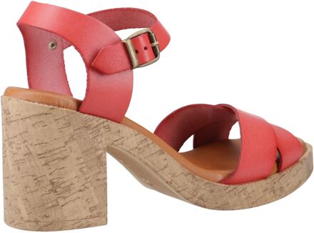 Hush Puppies Georgia Kurk Leren Dames Koraal Sandalen - maat Rood