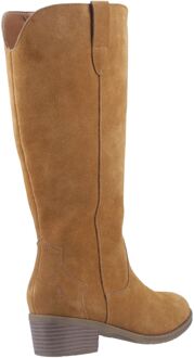 Hush Puppies Isabella Dames Suède Tan Kniehoge Laarzen Met Hak Bruin