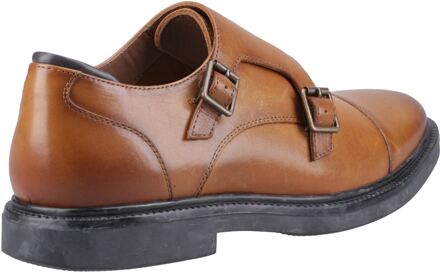 Hush Puppies Kane Leer Mannelijke Tan Dubbele Monk Schoenen Bruin