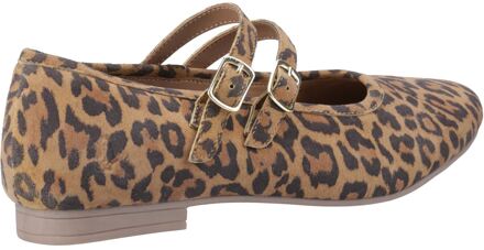 Hush Puppies Nancy Mary Jane Leren Dames Luipaard Ballerina's - maat Bruin