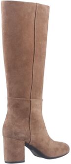 Hush Puppies Oprah Suède Dames Mokka Kniehoge Laarzen Met Hak Bruin