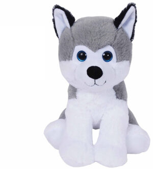 Husky hond knuffel - pluche - dieren knuffels - 23 cm - dieren knuffels - grijs/wit - 23 cm